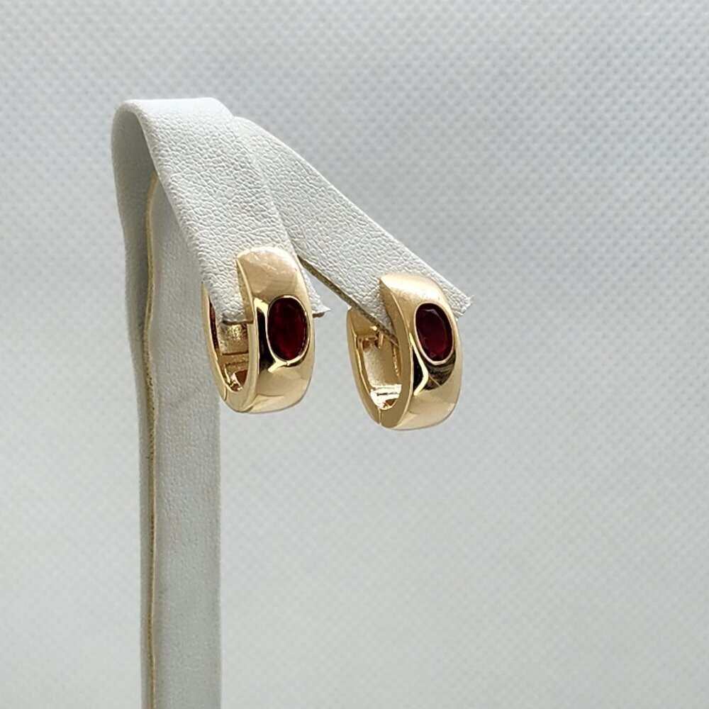 Brand New Brazilian 18k Gold Filled Red Gemstone Huggy Earrings - Picture 1 of 7